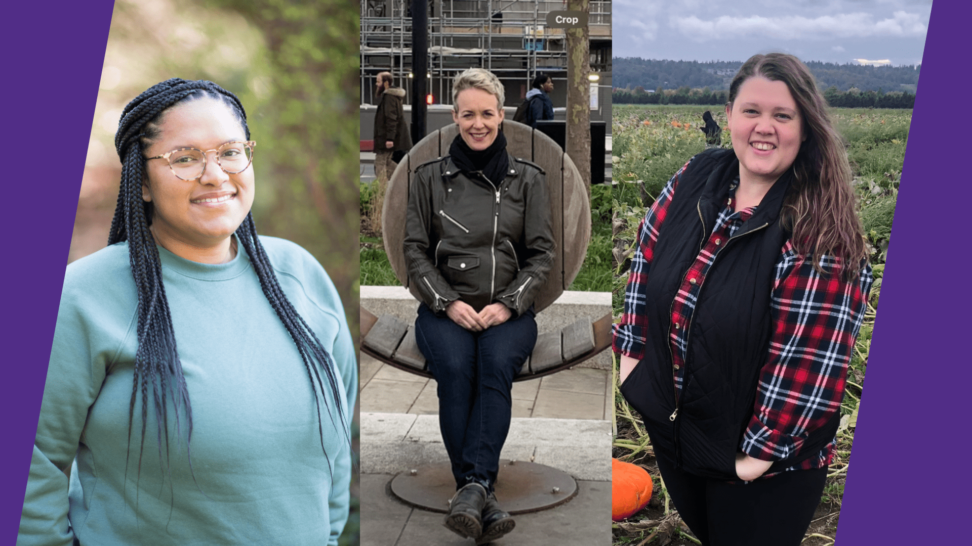 A collage of photos of three graduating students.