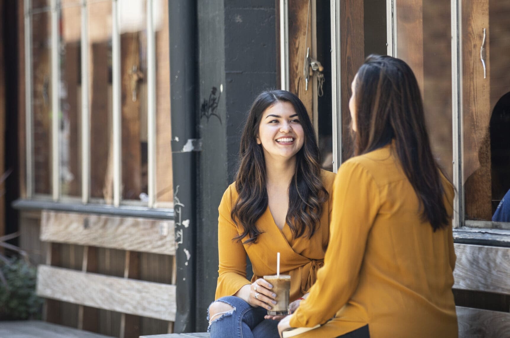 Students chatting off campus